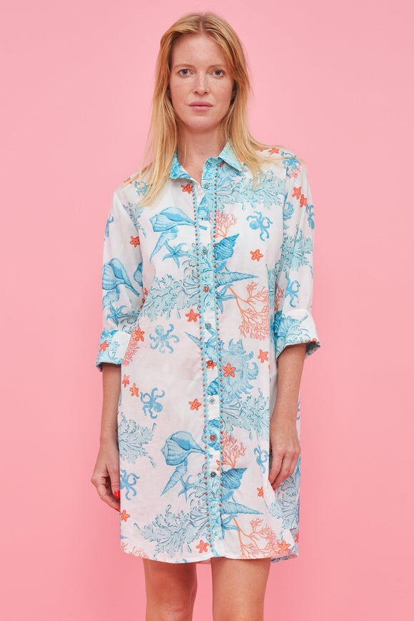Shell and Coral Printed Shirt Dress