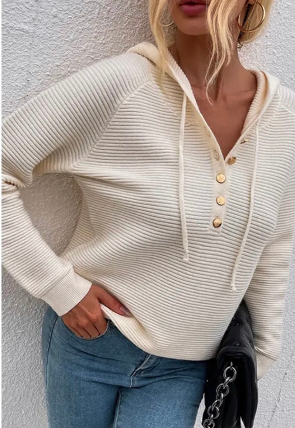 Buttoned Hooded Short Sweater
