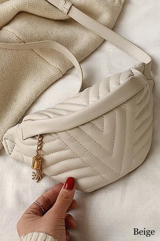 Beige Quilted Crossbody