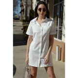 Patch Pockets Solid Woven Mini Shirt Dress